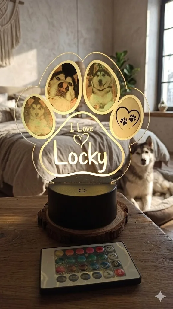 Lámpara 3D personalizada con foto de mascota grabada con láser - Dekoor