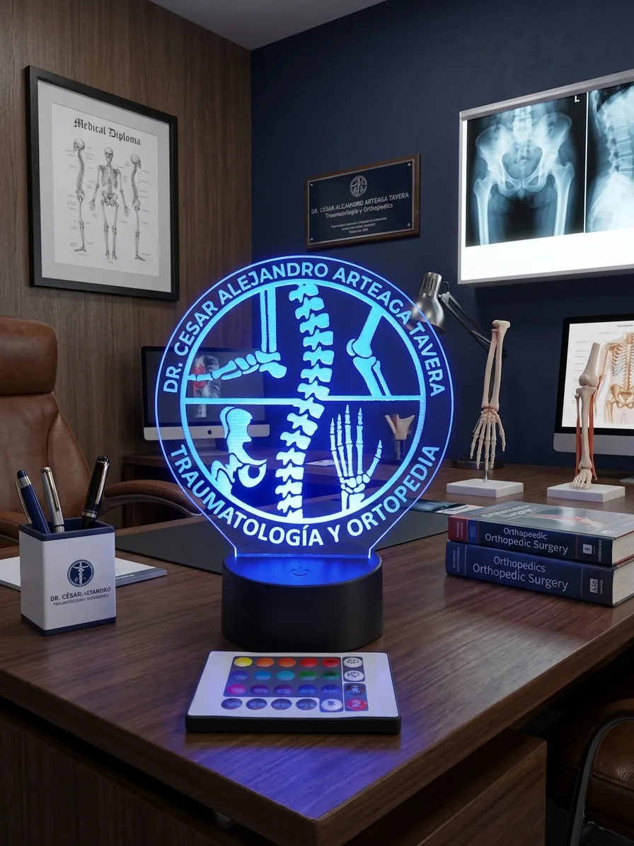 Colección de lámparas y reconocimientos corporativos con logo grabado con láser