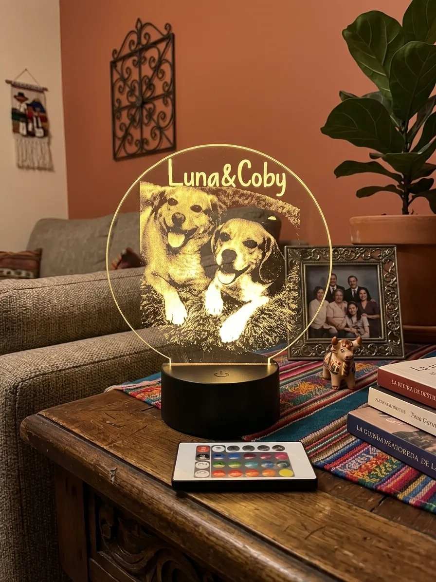 Lámpara personalizada con foto de dos perritos